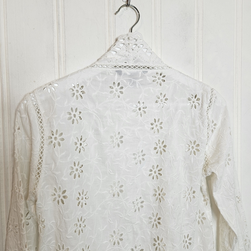 Lauren Ralph Lauren White Lace Eyelet Embroidered Open-Front Duster PS P - Picture 8 of 13